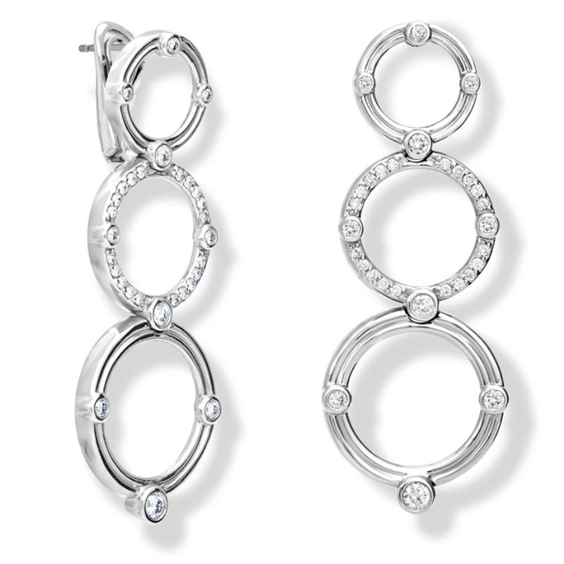 Volo d'Angelo drop earrings in 18 carat white gold with three ever increasing circles set with a total of 20 diamonds & with a pave middle circle, with a clip & post   - The Cathedral and cloisters of Mon Reale, Palermo built by Roger II of Sicily