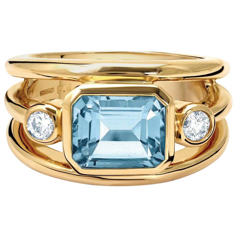 Cassandra Goad Yellow Gold Aeneus Aquamarine and Diamond Ring For Sale