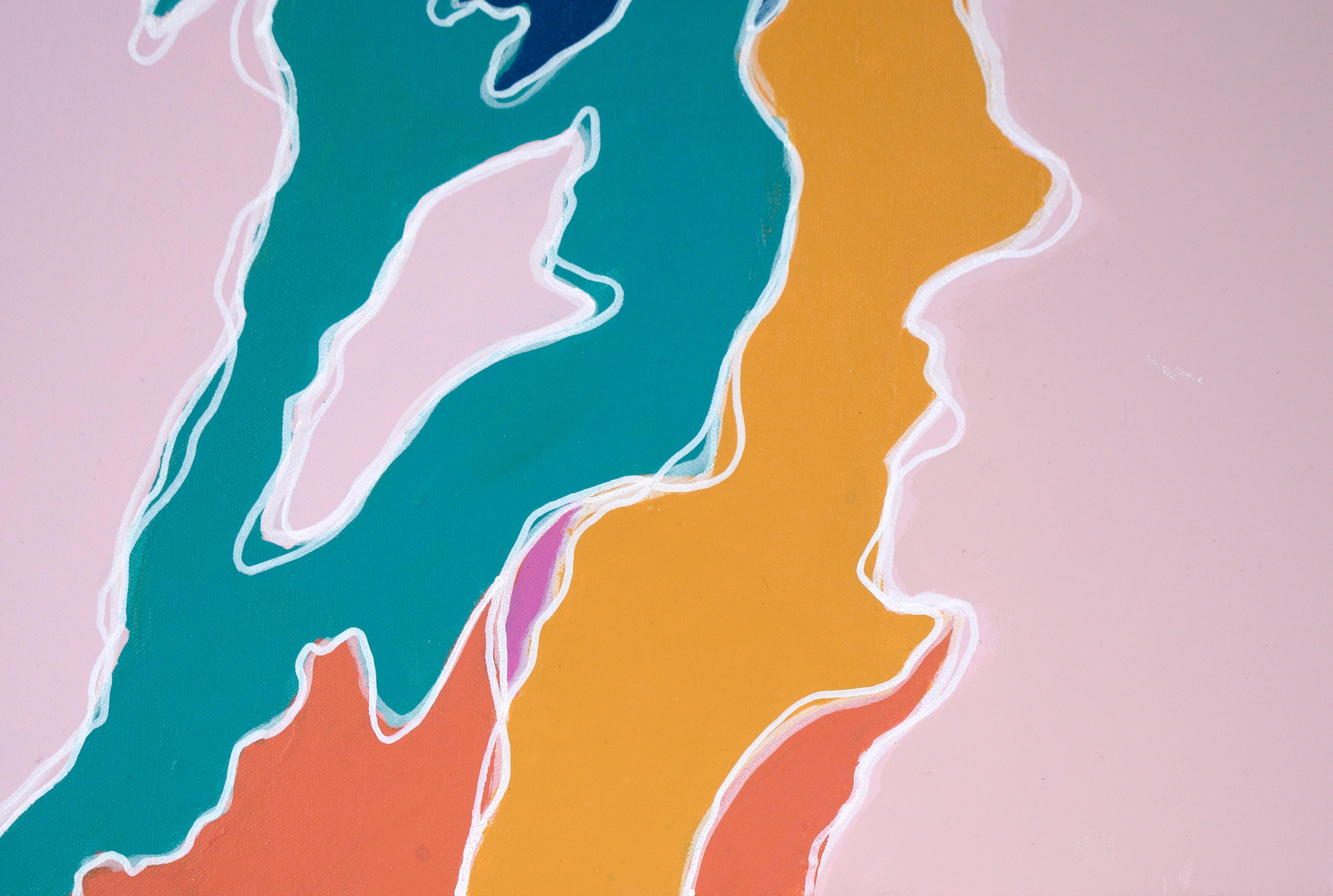 Topographic I – Abstrakte Komposition in Acryl auf Leinwand

Farbenfrohe, fließende abstrakte Komposition von Cassandra Jacobs (Amerikanerin, geb. 1964). Dieses Stück hat kräftige, wirbelnde Farben, die von weißen Linien unterbrochen werden. Die