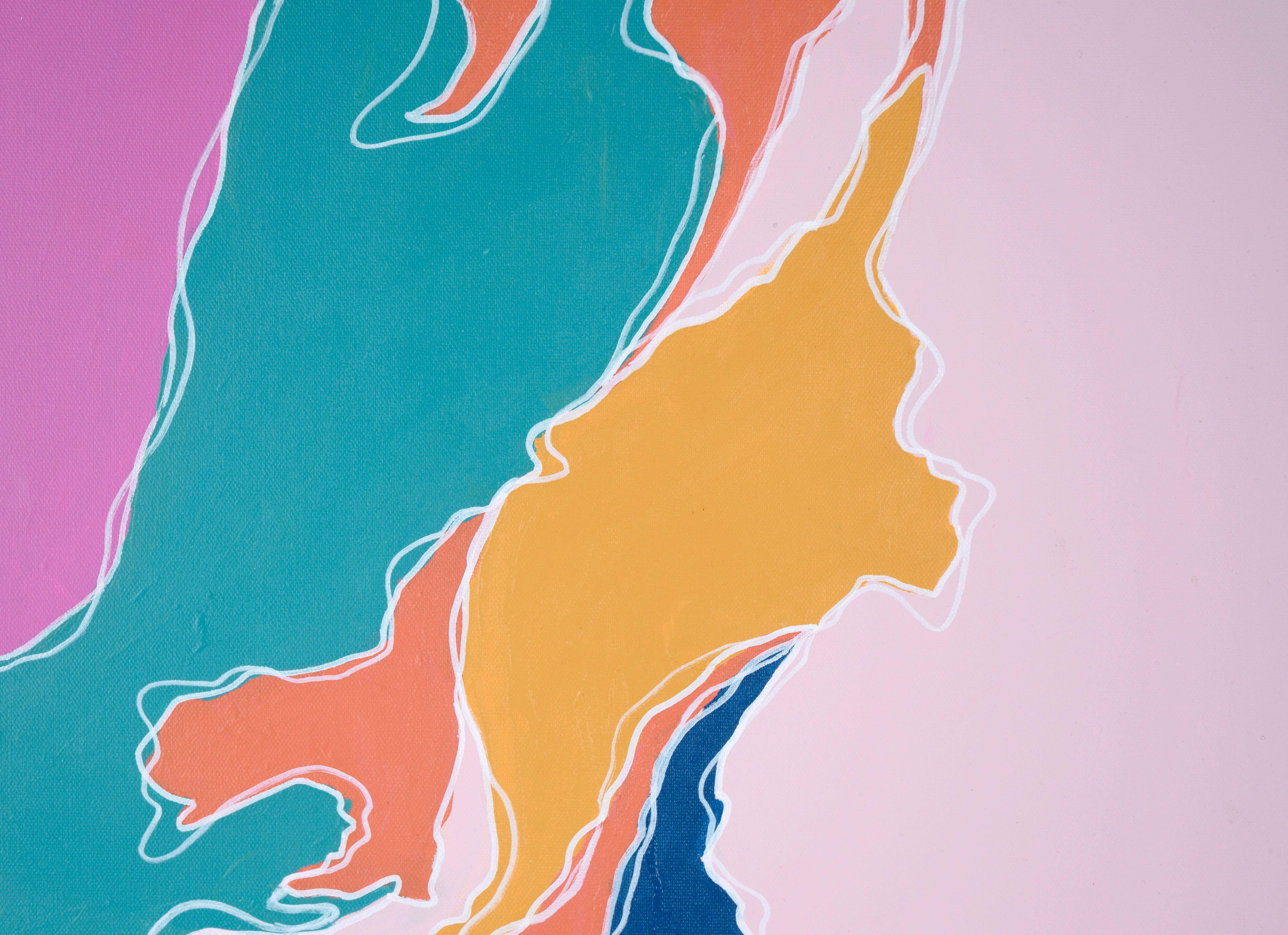 Topographic II – Abstrakte Komposition in Acryl auf Leinwand

Farbenfrohe, fließende abstrakte Komposition von Cassandra Jacobs (Amerikanerin, geb. 1964). Dieses Stück hat kräftige, wirbelnde Farben, die von weißen Linien unterbrochen werden. Die