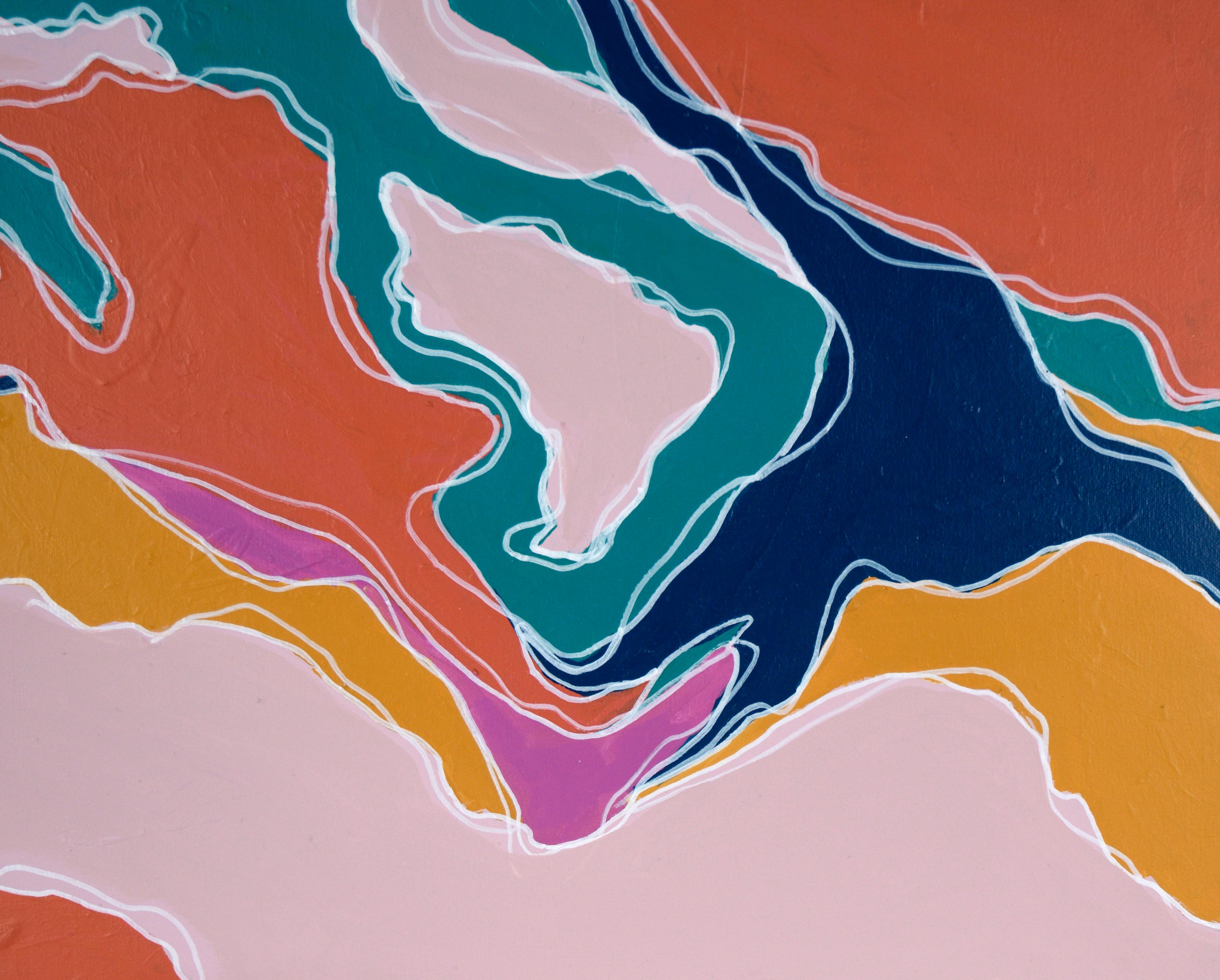 Topographic III - Composizione astratta in acrilico su tela - Landscape Painting Beige di Cassandra Jacobs