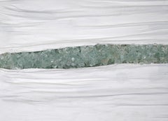 Abstrakte Wandskulptur mit Stoff und Glas Fluss aus Glas – Glas