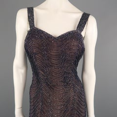 CASSANDRA STONE Size 8 Navy Beaded Silk Chiffon Evening Gown