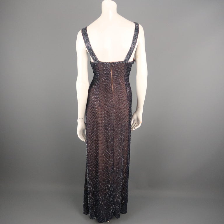 CASSANDRA STONE Size 8 Navy Beaded Silk Chiffon Evening Gown at 1stDibs ...