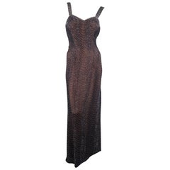 CASSANDRA STONE Size 8 Navy Beaded Silk Chiffon Evening Gown