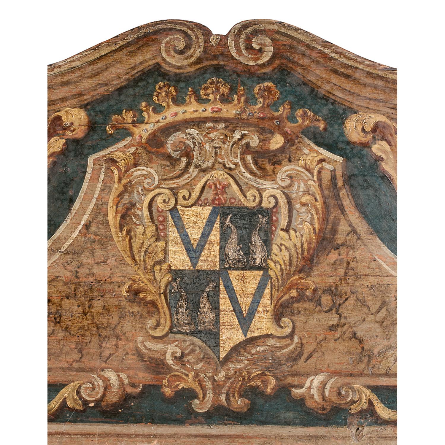 Cassapanca-Kommode, bemalte venezianische Trompe-L'oeil- Delphine mit Wappen 5
