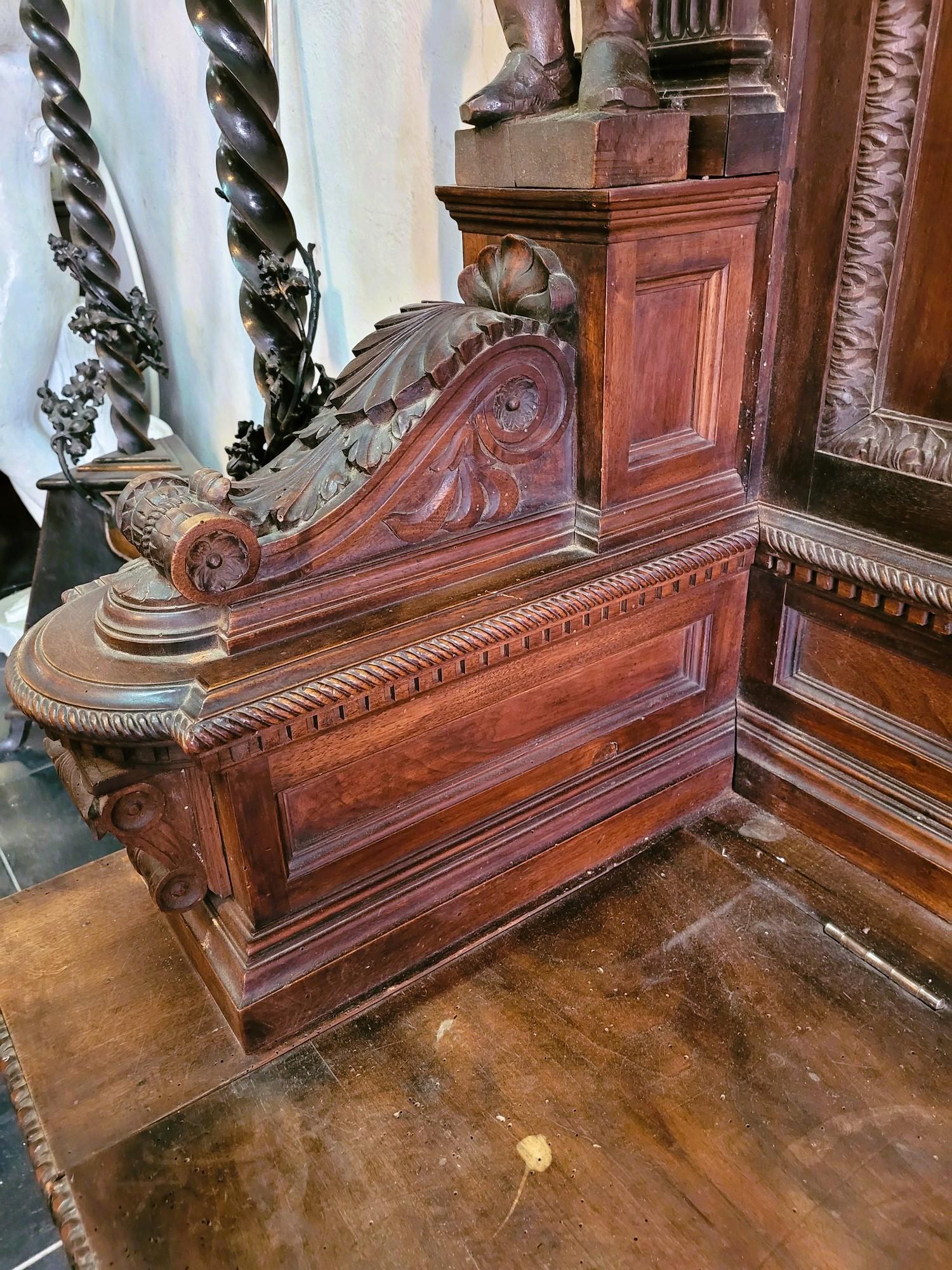 Cassapanca, Pair Of Important Carved Wood Benches, 19th Century 12