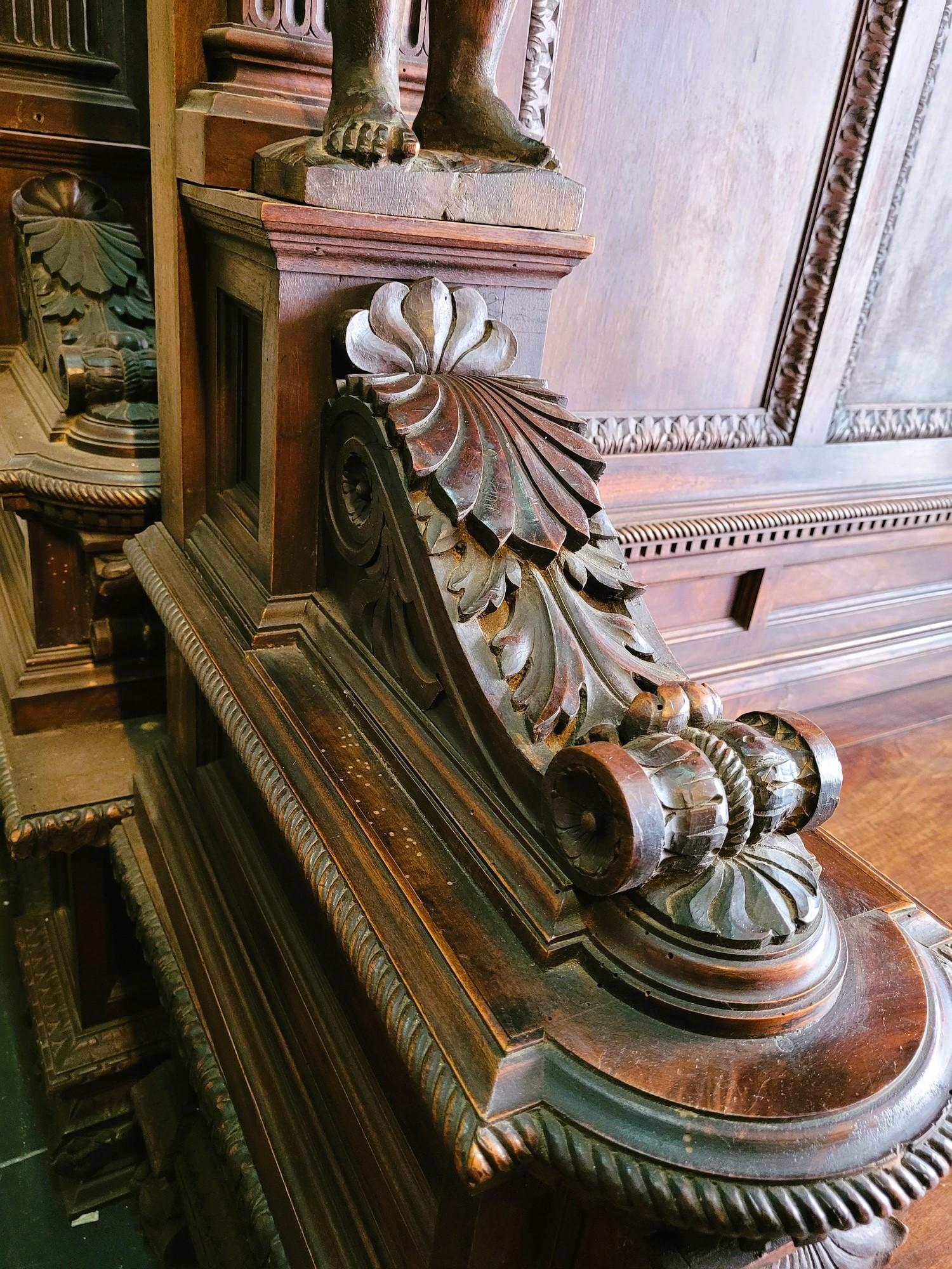 Italian Cassapanca, Pair Of Important Carved Wood Benches, 19th Century