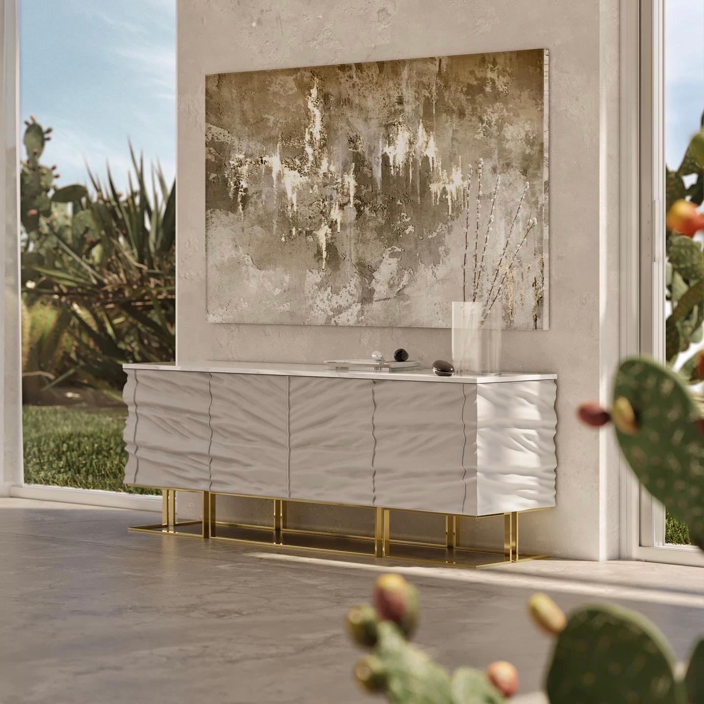 Hand-Crafted Casse Premium Contemporary Sideboard in Leather and Marble by Mansi London For Sale