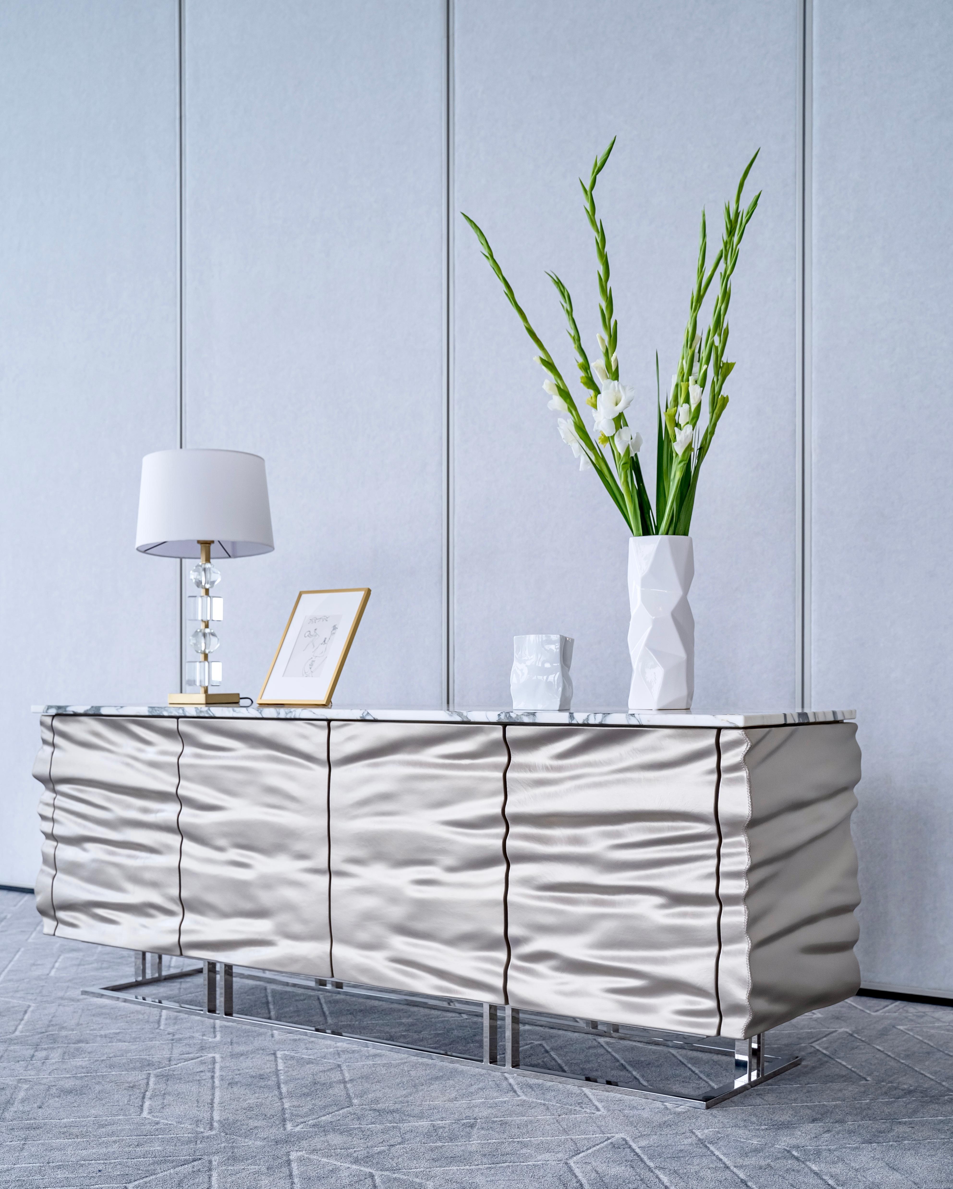 Casse Premium Contemporary Sideboard in Leather and Marble by Mansi London For Sale 2