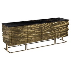 Casse Premium Modern Sideboard in Metallised Leather and Marble by Mansi London