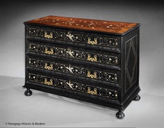 Cassetone Bureau Desk Ebonised Rosewood Bone Rome Baroque Bird Flower Lion Tulip