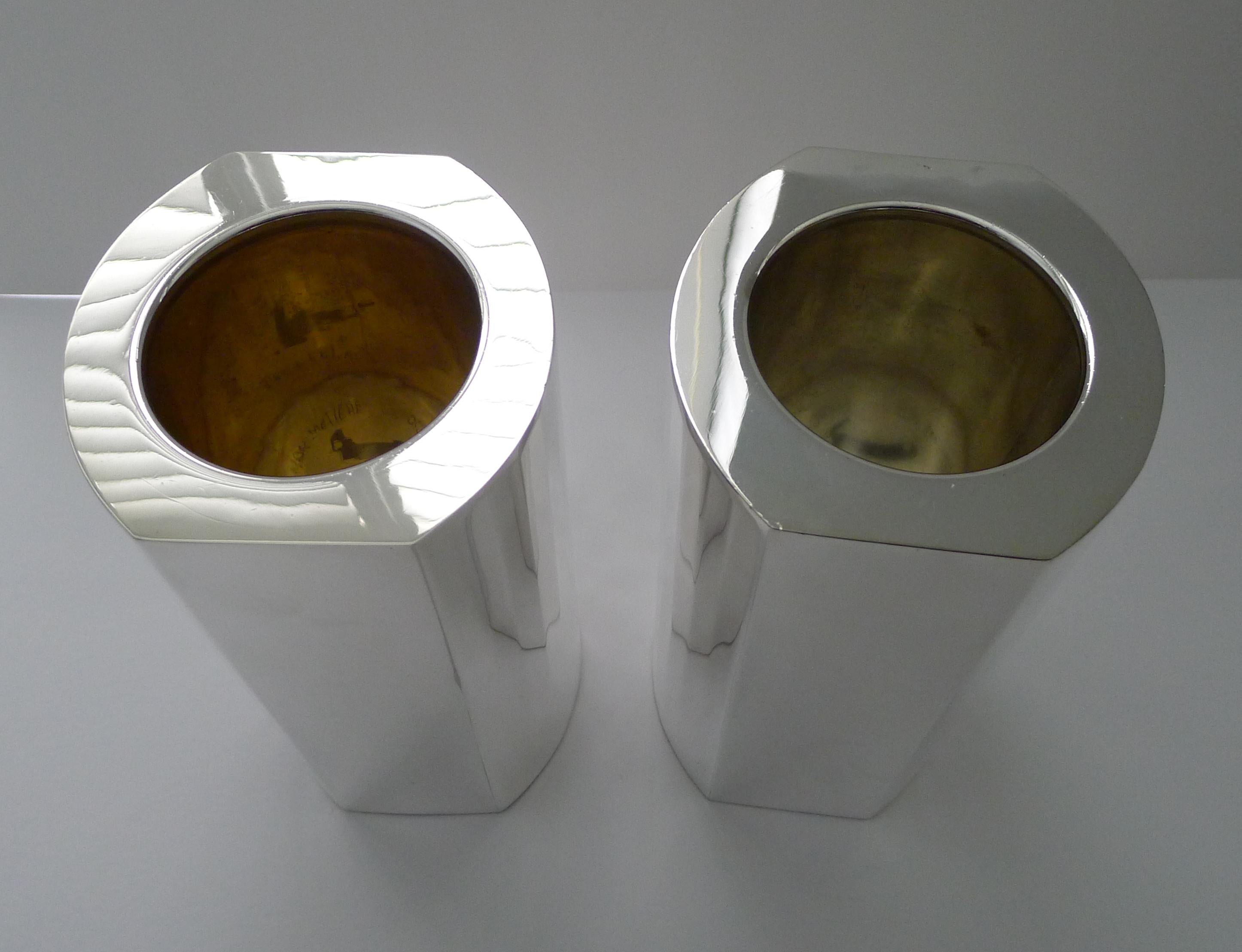 Cassetti, Firenze, Pair Modernist Silver Plated Thermal Wine Coolers For Sale 6