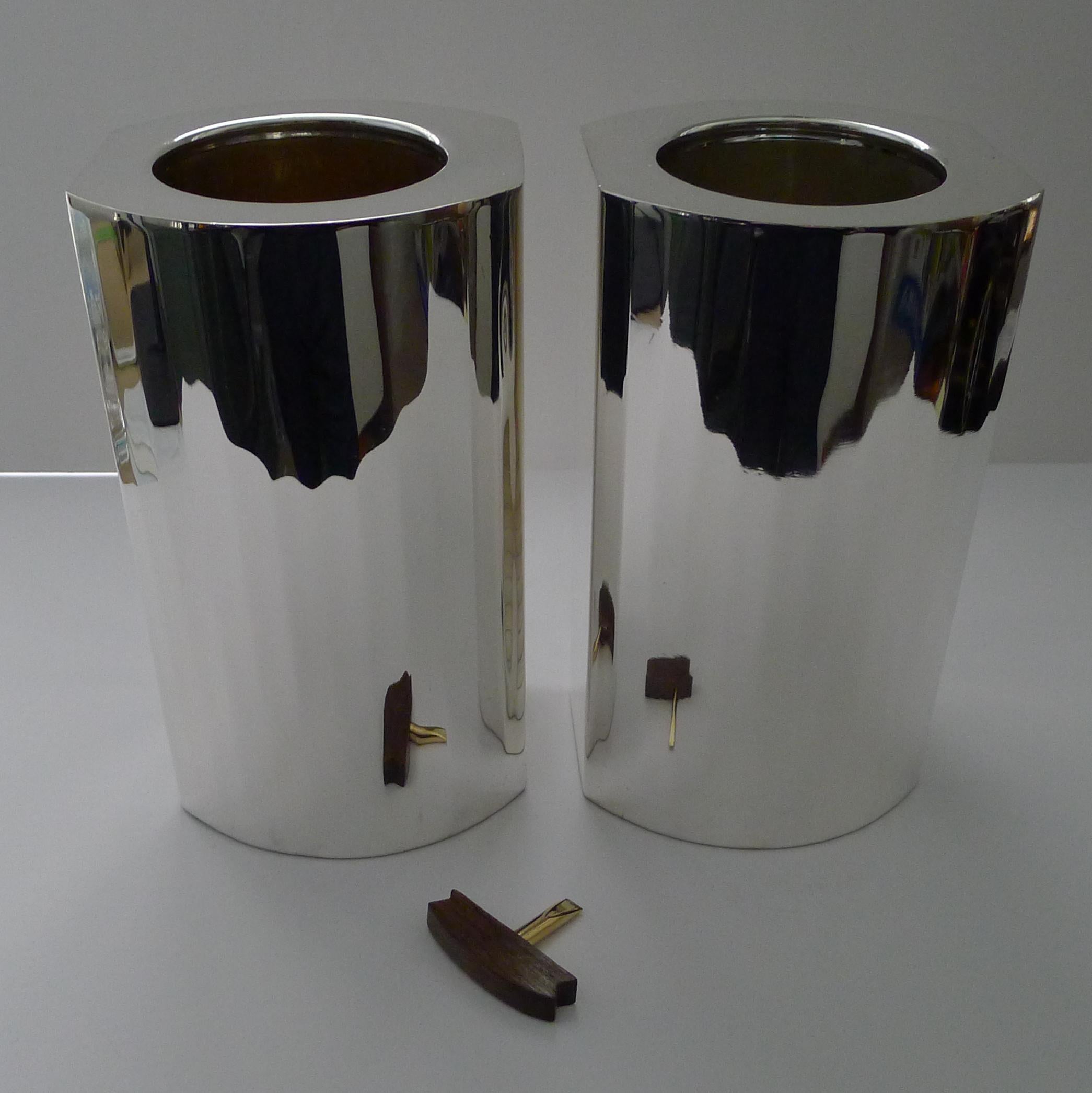 Cassetti, Firenze, Pair Modernist Silver Plated Thermal Wine Coolers For Sale 8