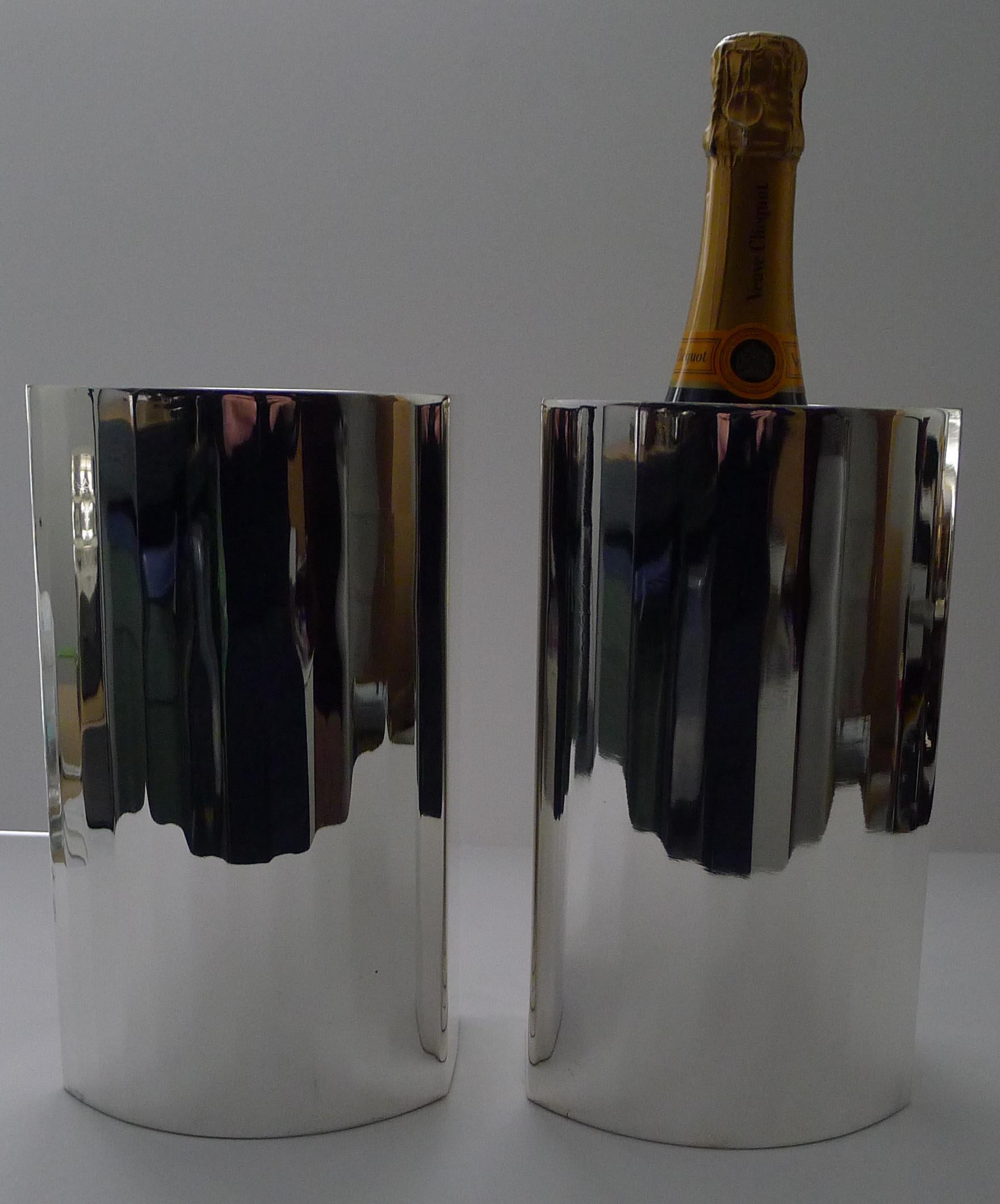 Late 20th Century Cassetti, Firenze, Pair Modernist Silver Plated Thermal Wine Coolers For Sale