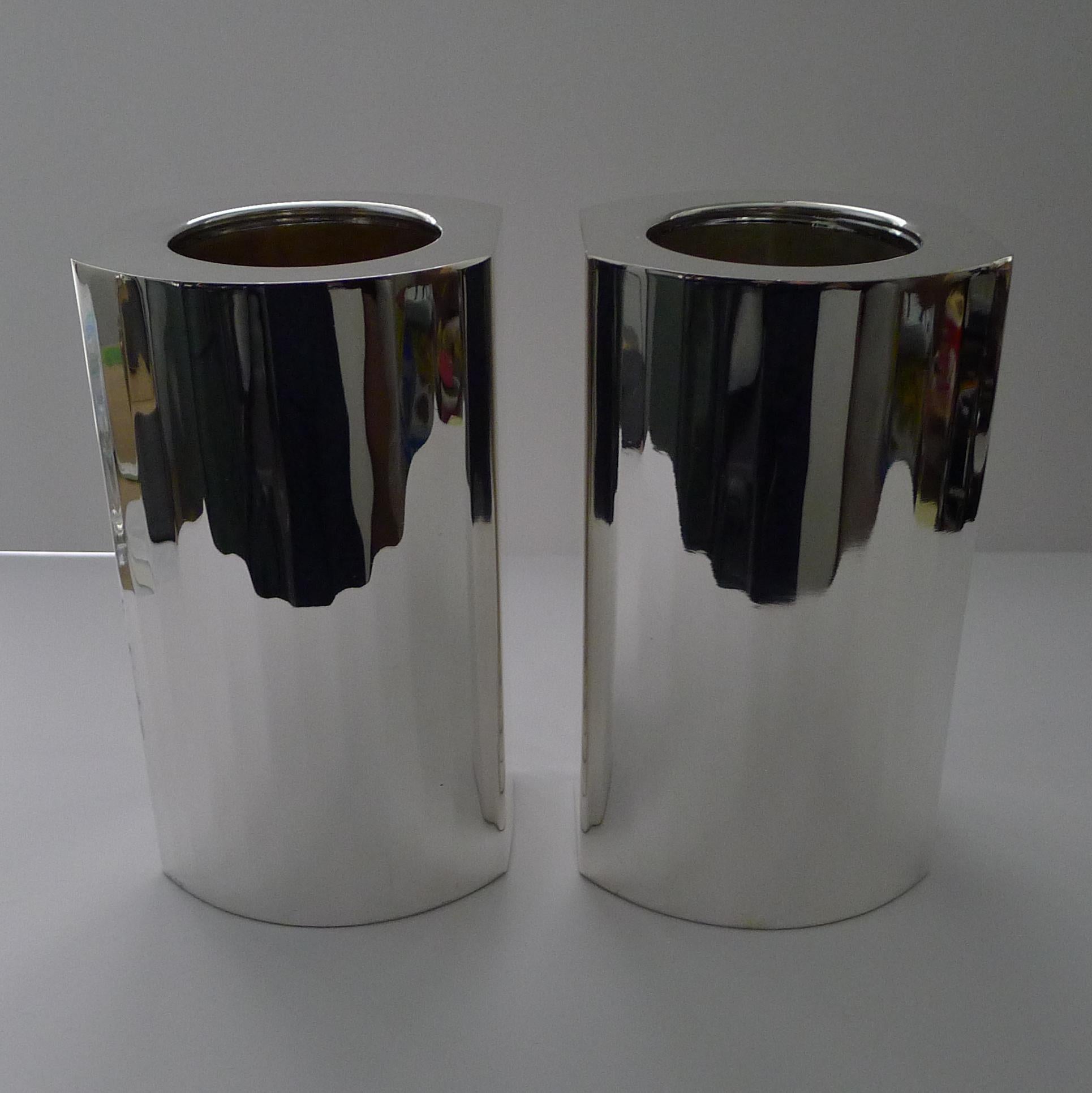 Cassetti, Firenze, Pair Modernist Silver Plated Thermal Wine Coolers For Sale 1