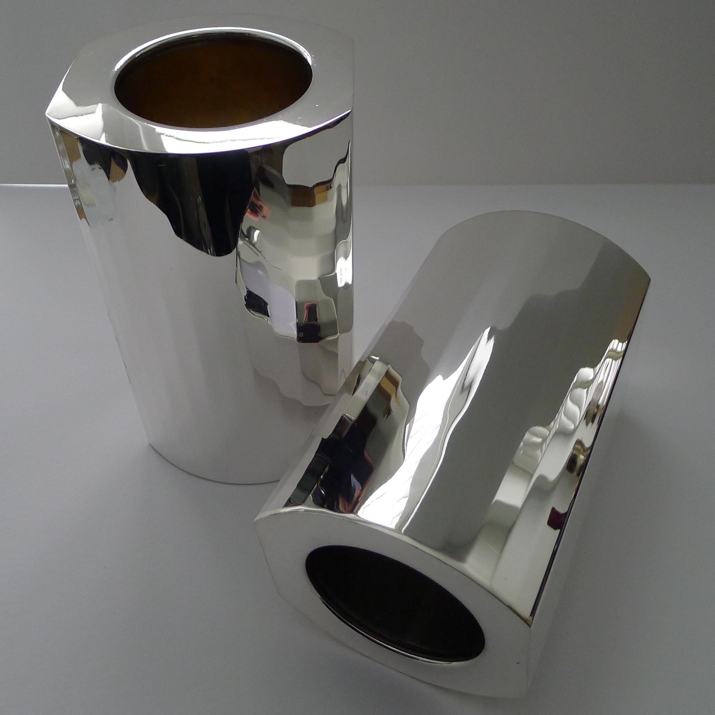 Cassetti, Firenze, Pair Modernist Silver Plated Thermal Wine Coolers For Sale 2