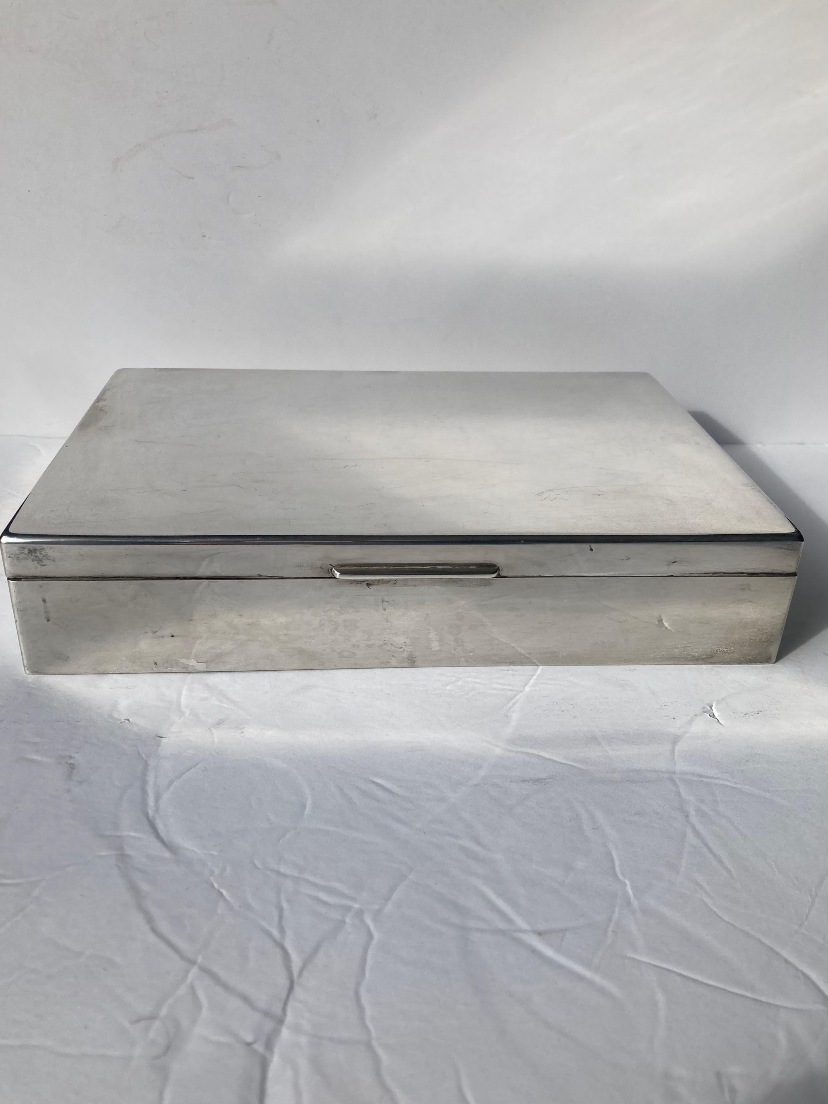 20th Century Cassetti, Large Sterling Silver Box, Jewelry/ Decorative, with Wood Lining For Sale