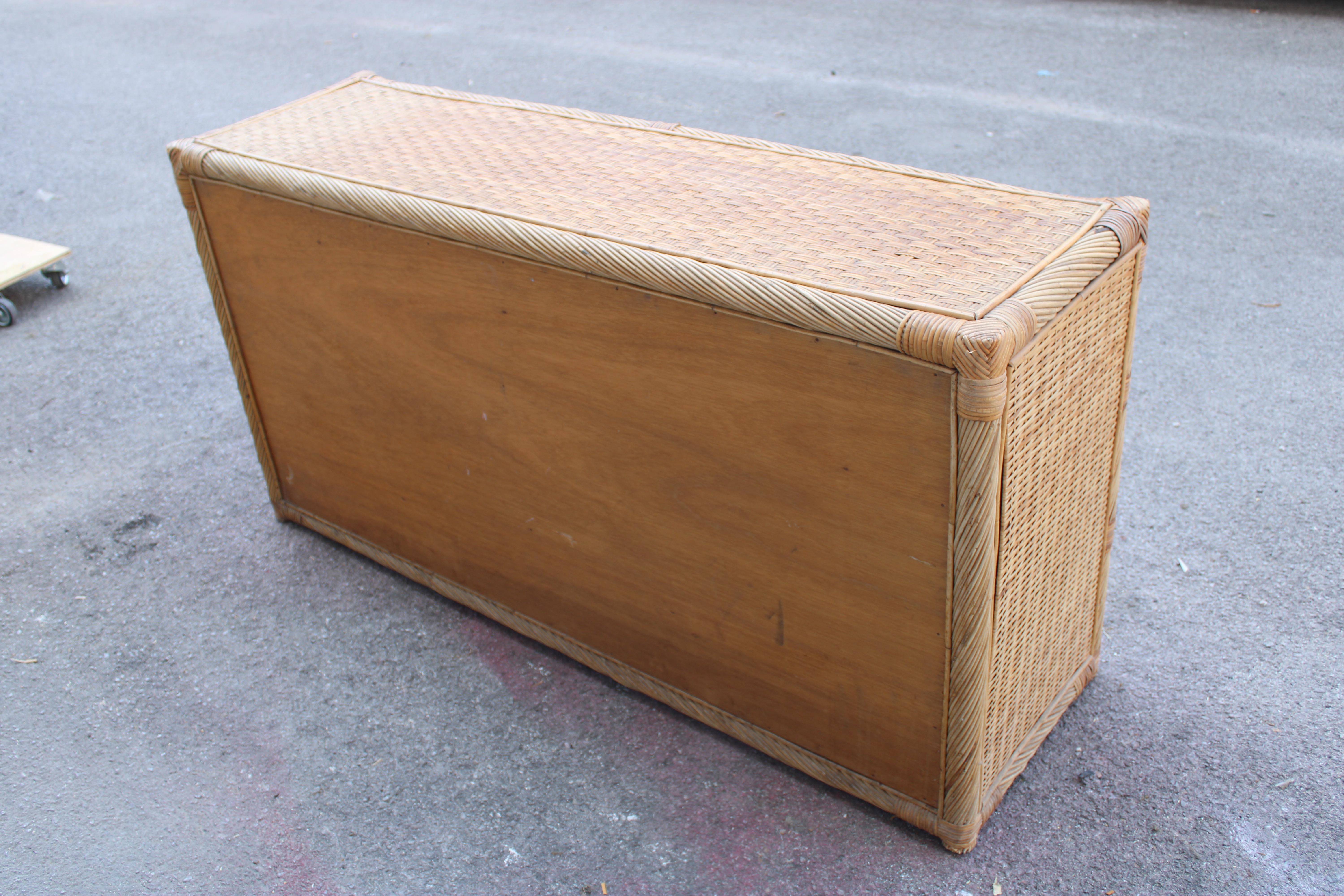 Cassettiera 6 Cassetti in midollino di Bambù Ottone  1970 Tommaso Barbi Italia en vente 8