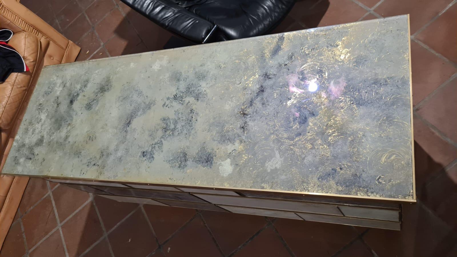 Cassettiera legno e vetro di murano artistico effetto pietra ottone disponibile  In New Condition For Sale In Guazzora, IT