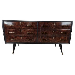 Vintage 1960s mahogany and lacquered mahogany chest of drawers with blue glass