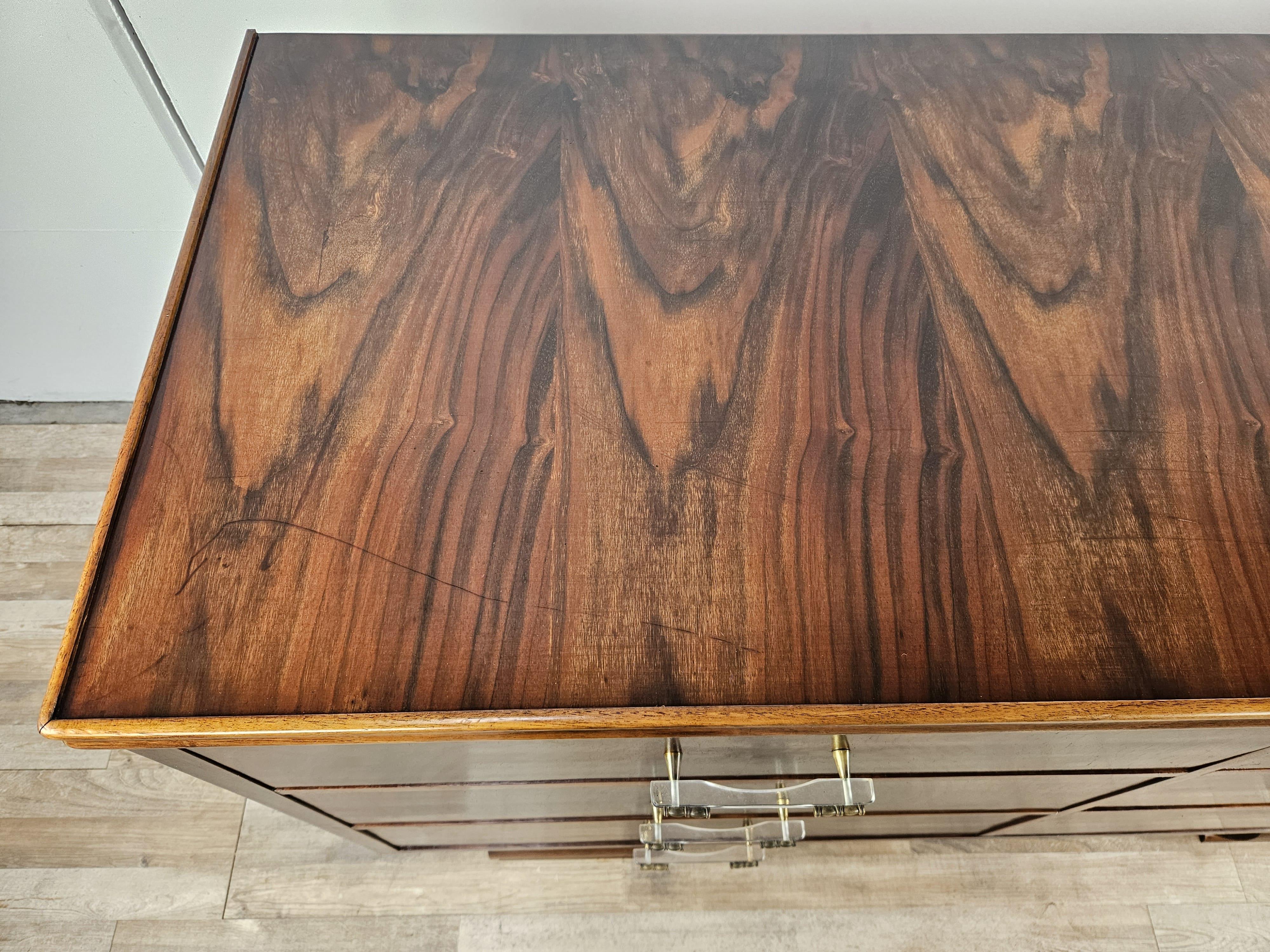 Mid-20th Century Art Deco chest of drawers with six drawers and transparent handles 20th century For Sale