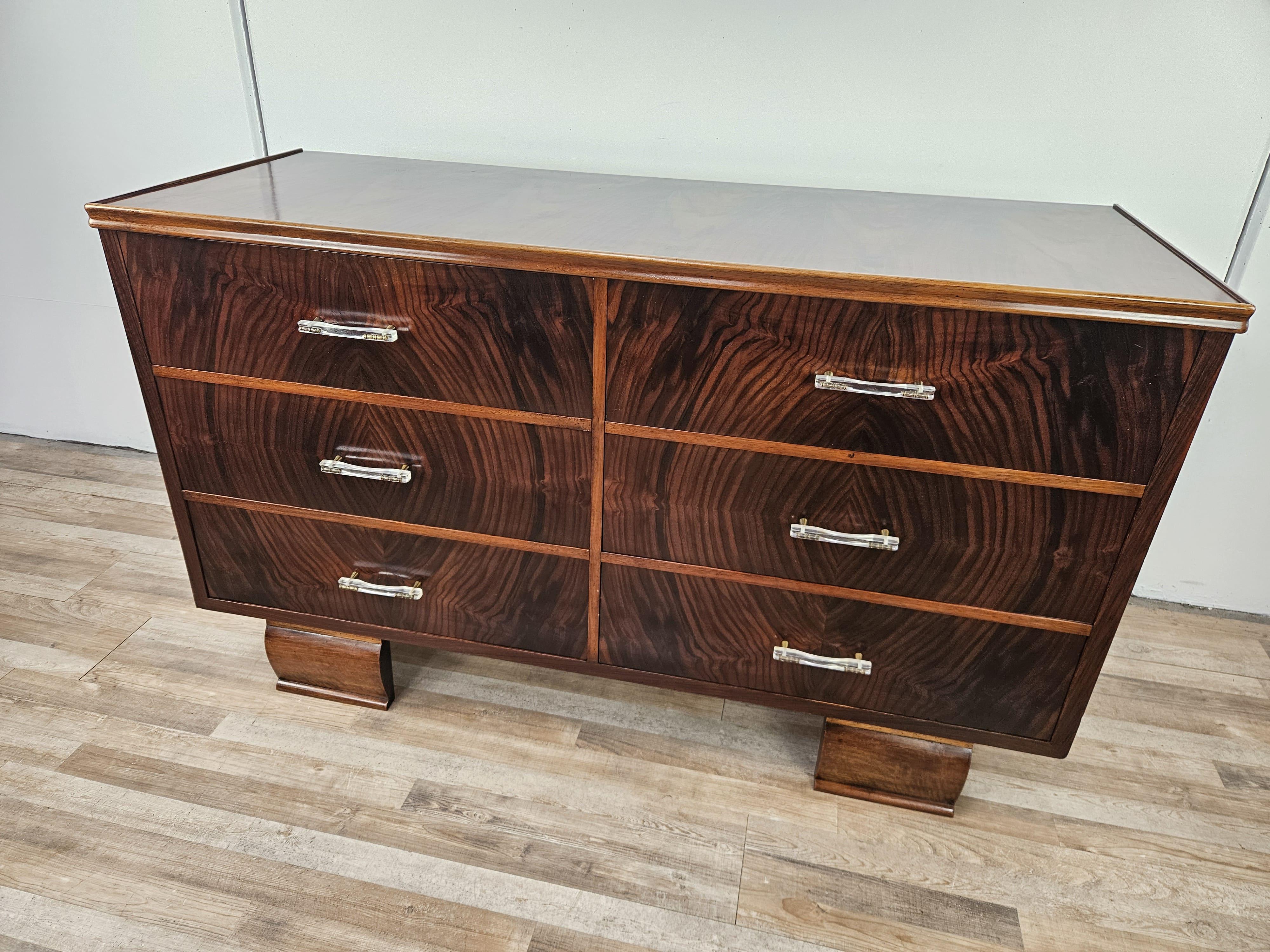 Art Deco chest of drawers with six drawers and transparent handles 20th century For Sale 3