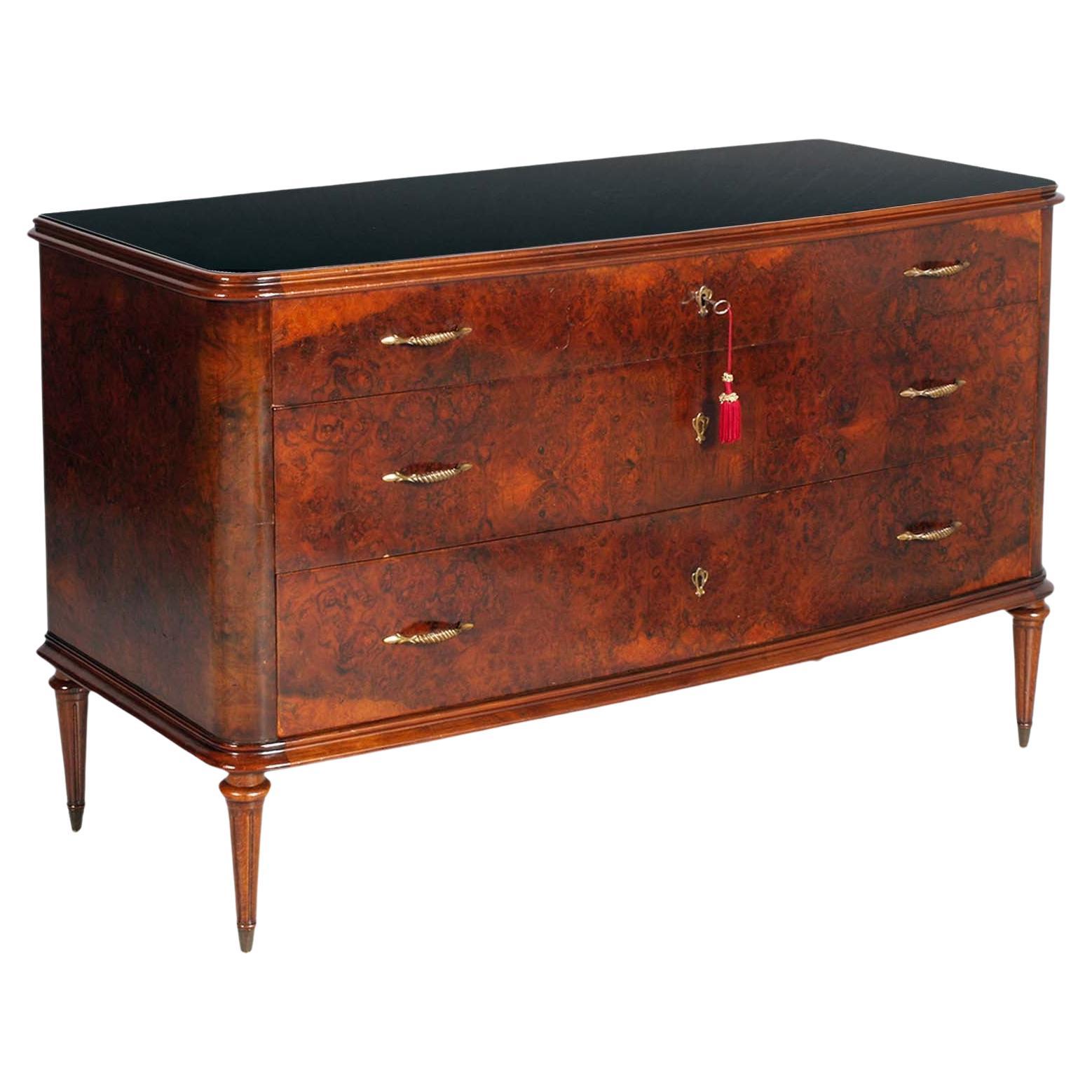 Art Deco chest of drawers , Walnut Root by Paolo Buffa for Permanente Mobili Cantù