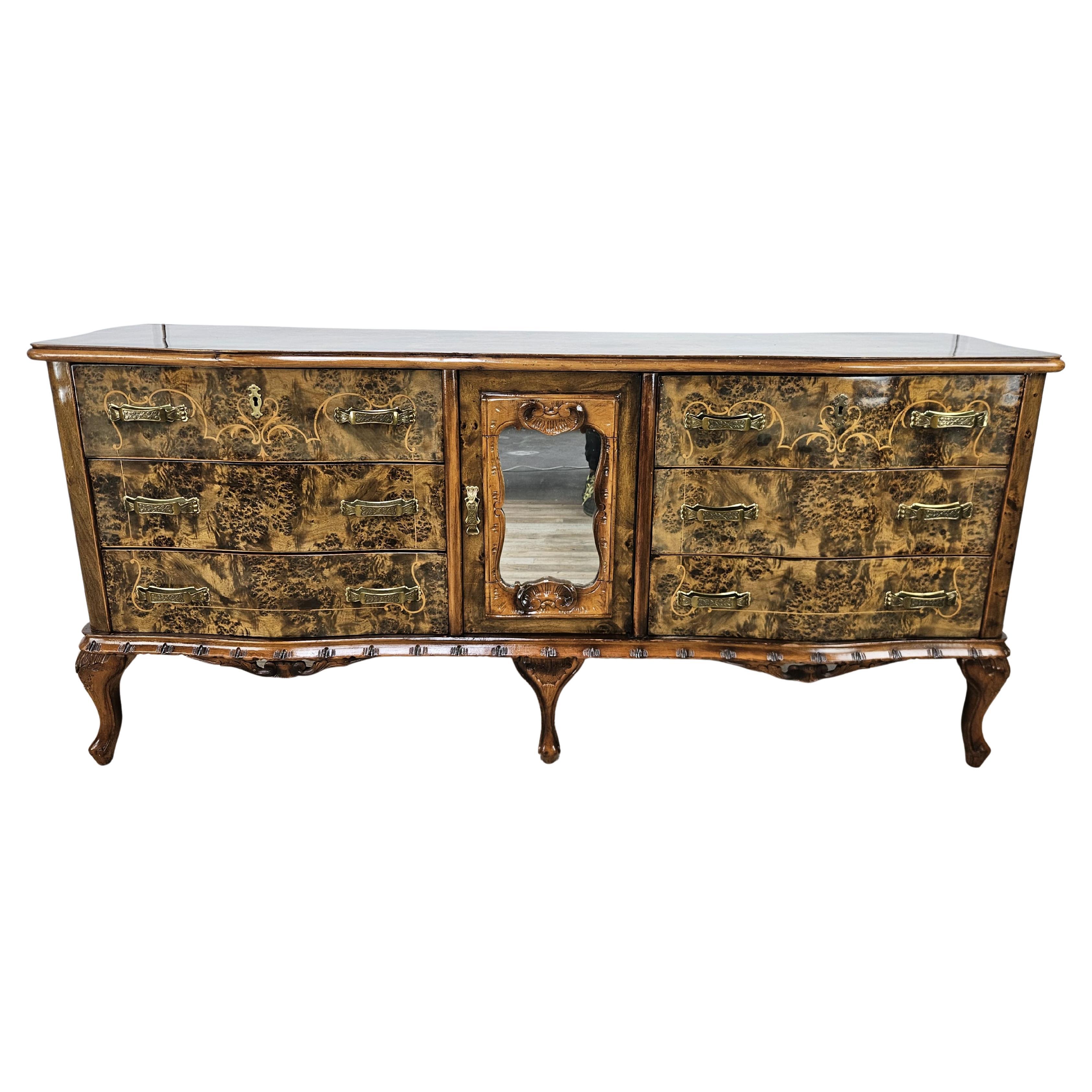 1950s Chippendale chest of drawers six drawers and mirrored door
