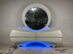 Illuminated chest of drawers with large mirror in 1960s DBM Space Age style