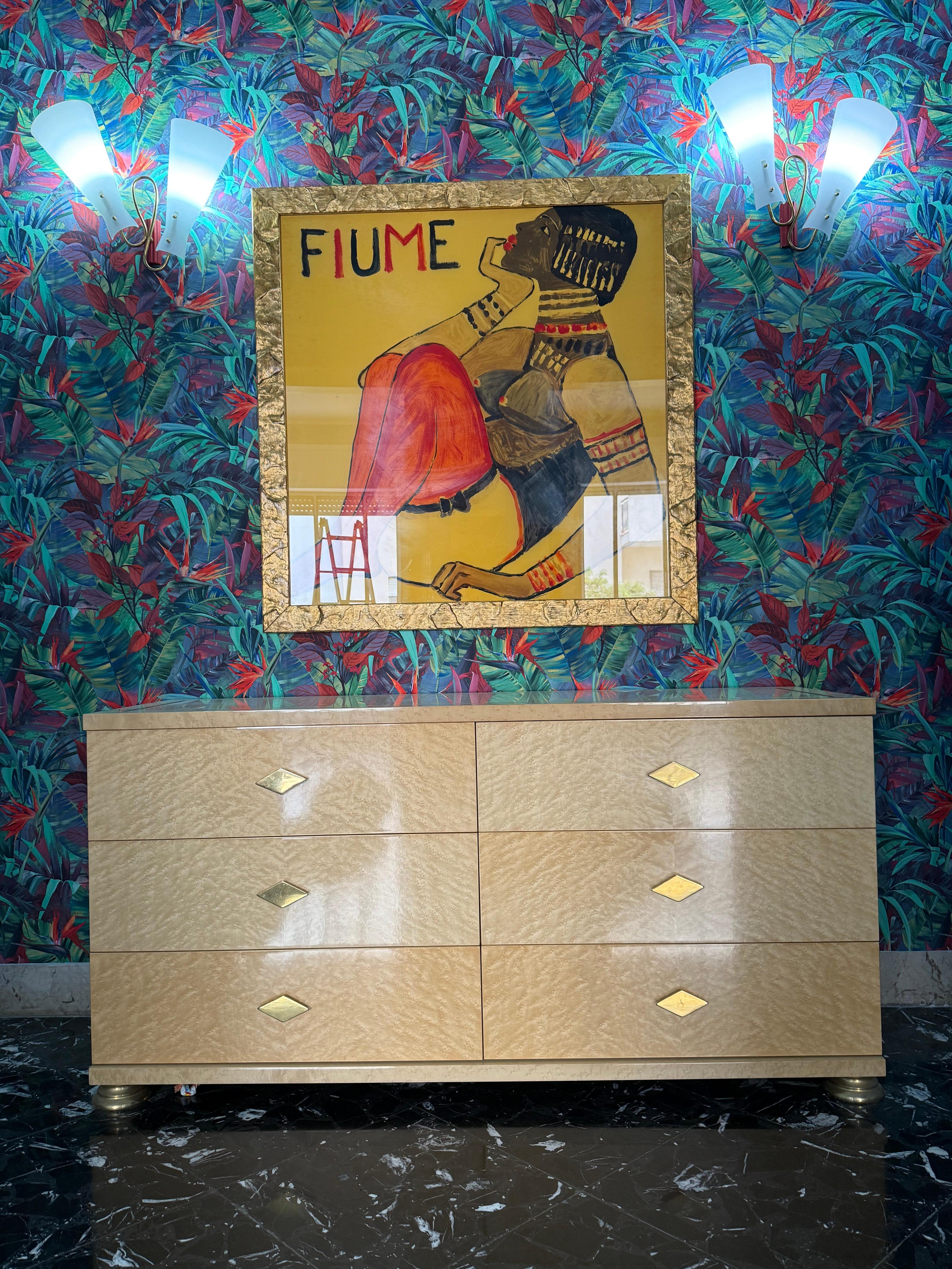 Maple and Brass Chest of Drawers Italy 1970 Tommaso Barbi Design For Sale 4