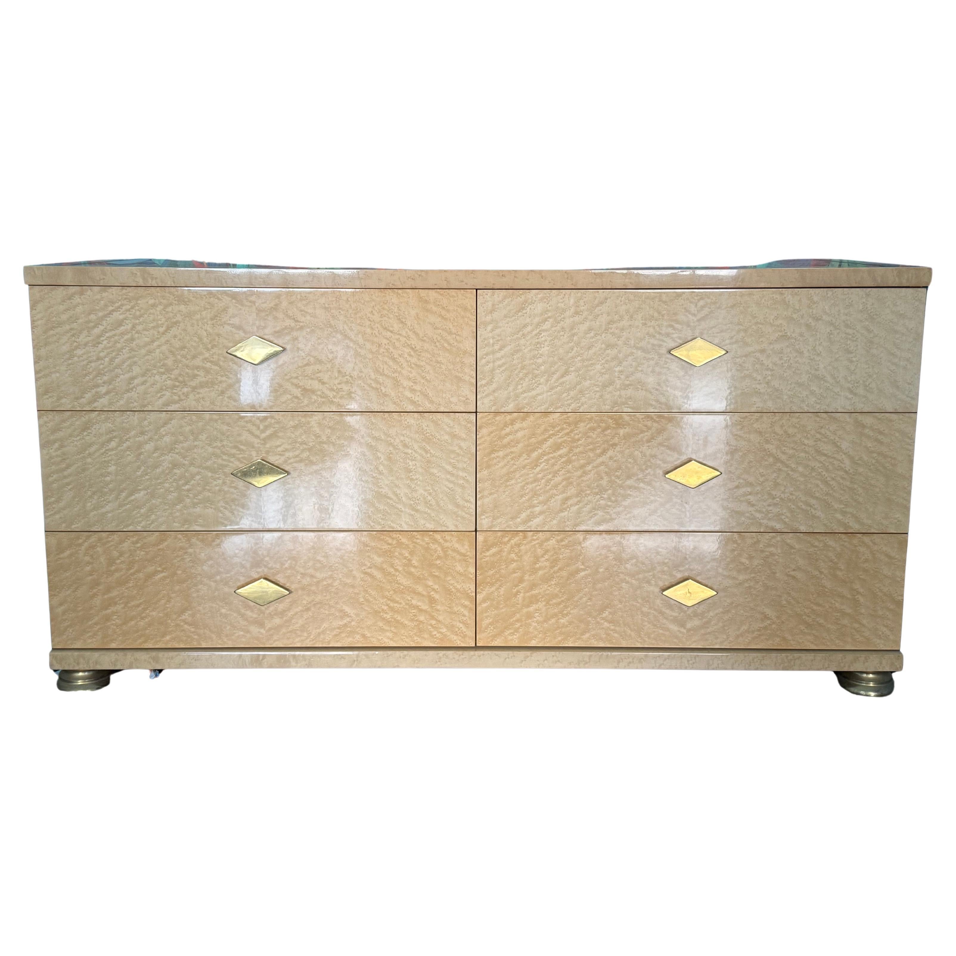 Maple and Brass Chest of Drawers Italy 1970 Tommaso Barbi Design For Sale