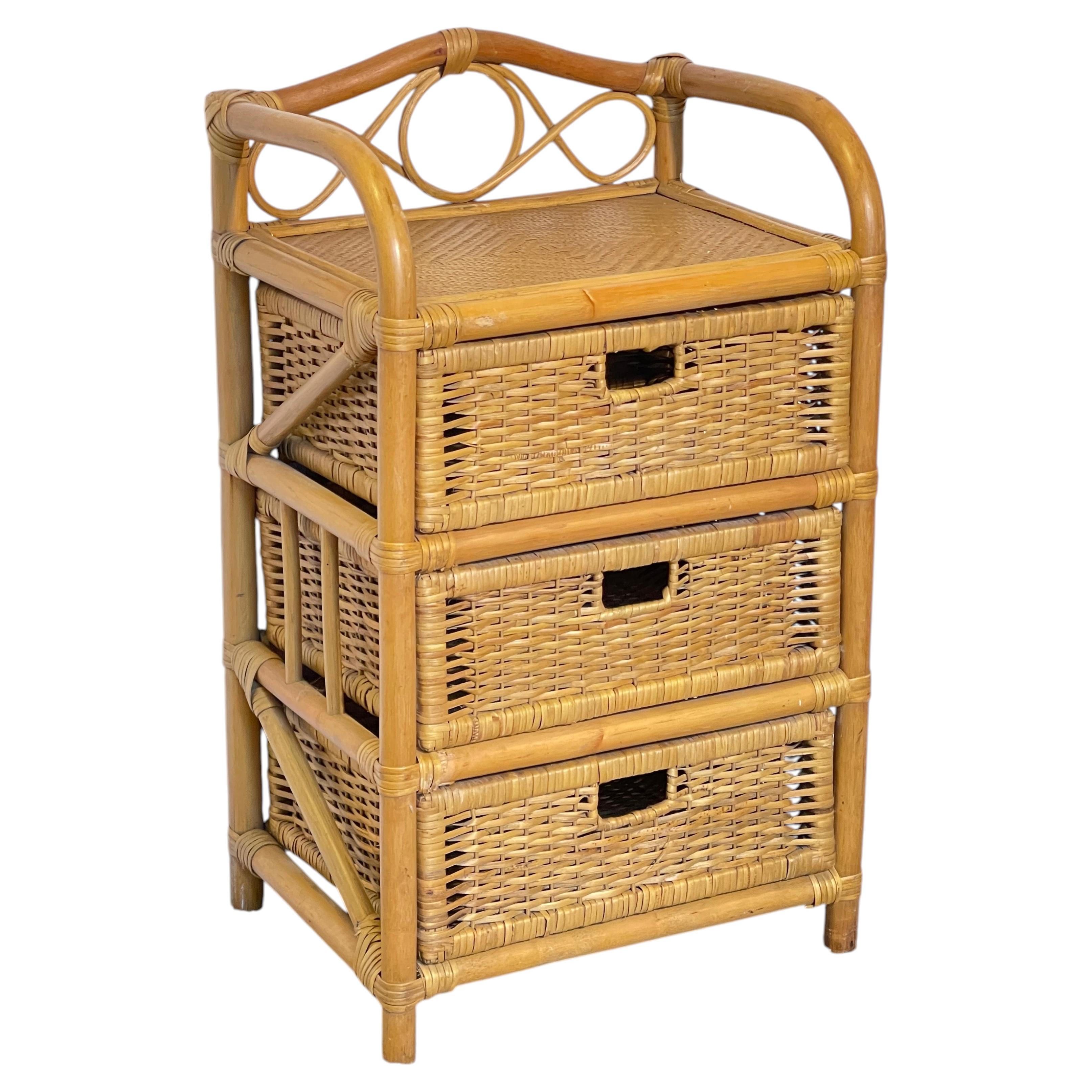 Bamboo and rattan chest of drawers with 3 drawers, "Savana Home Cabinet," 1970s