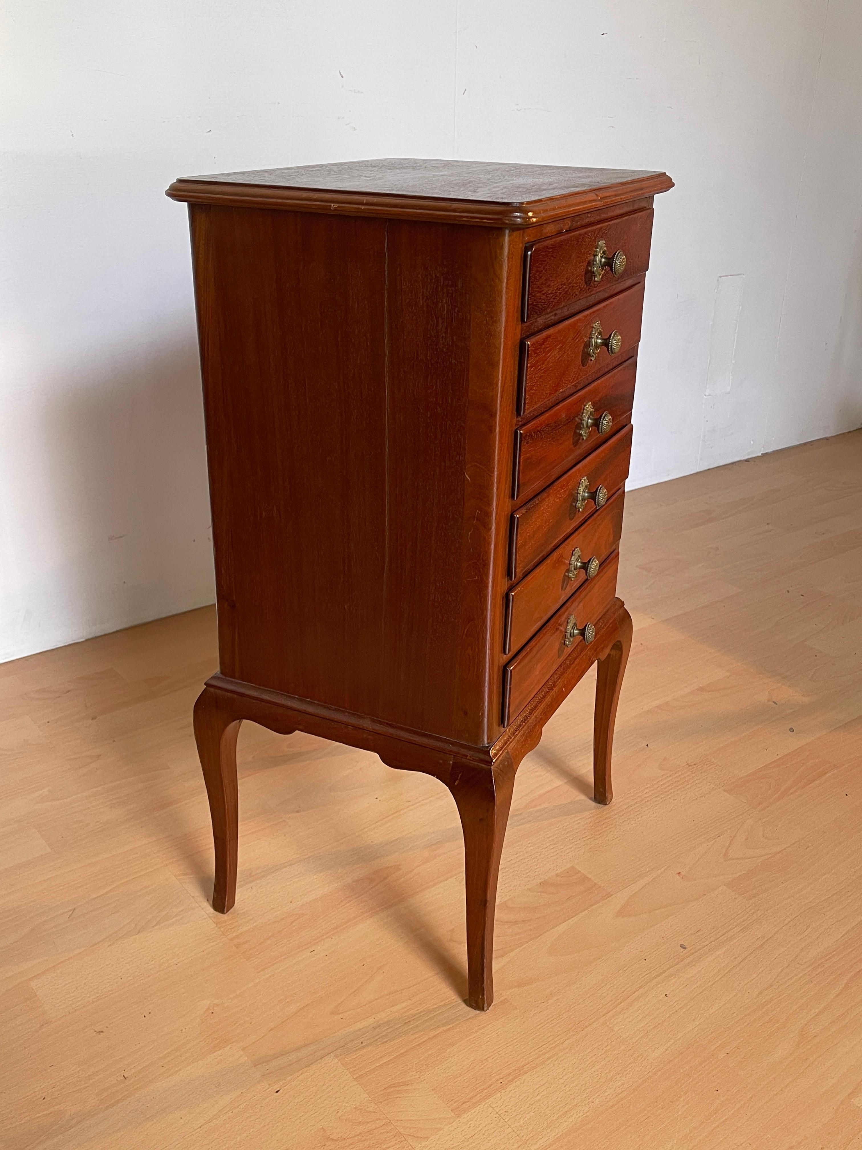 Solid Wood Chest of Drawers with 6 Drawers and Gilded Handles, Italy 1950s For Sale 2