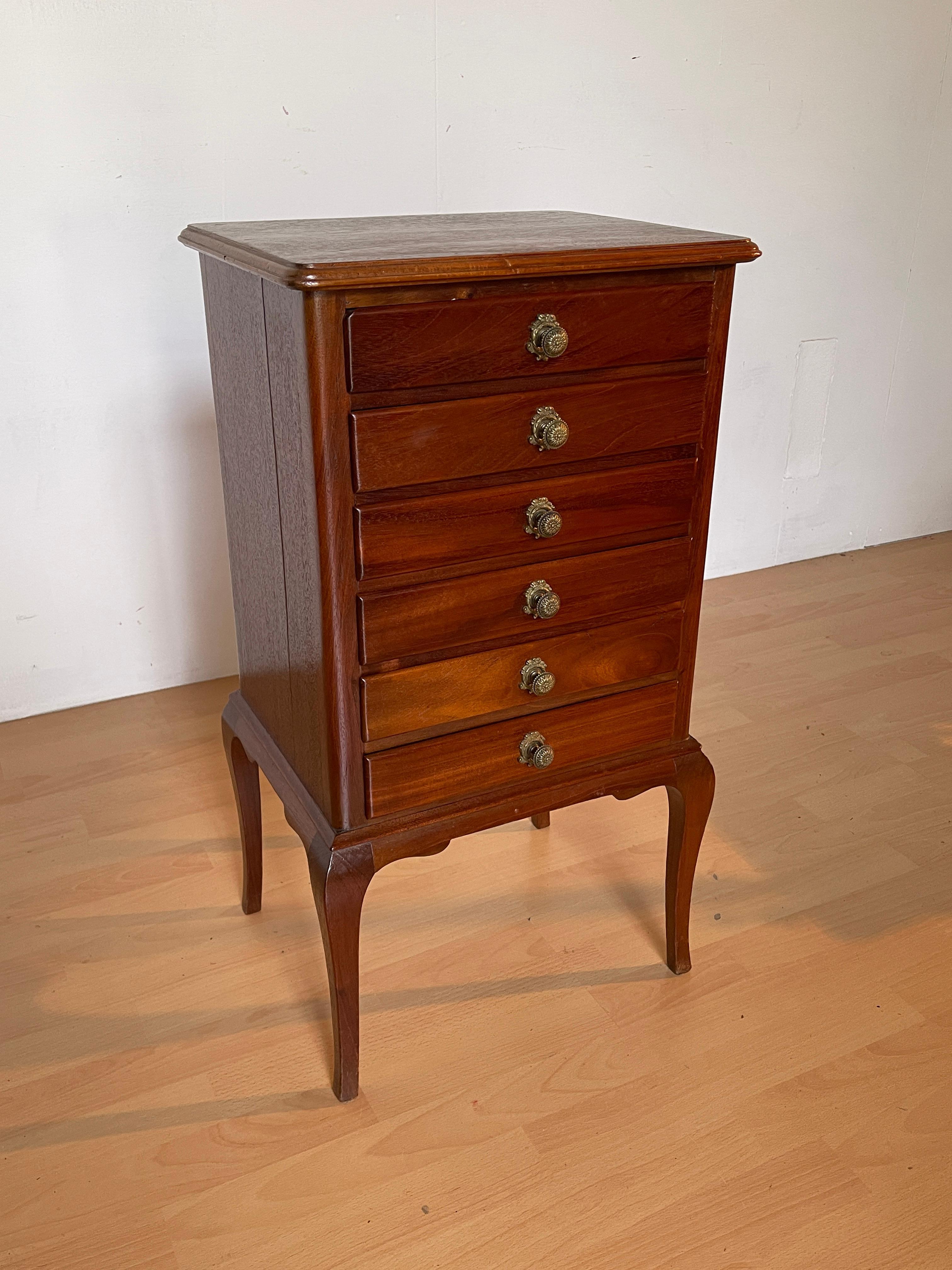 Bronze Solid Wood Chest of Drawers with 6 Drawers and Gilded Handles, Italy 1950s For Sale