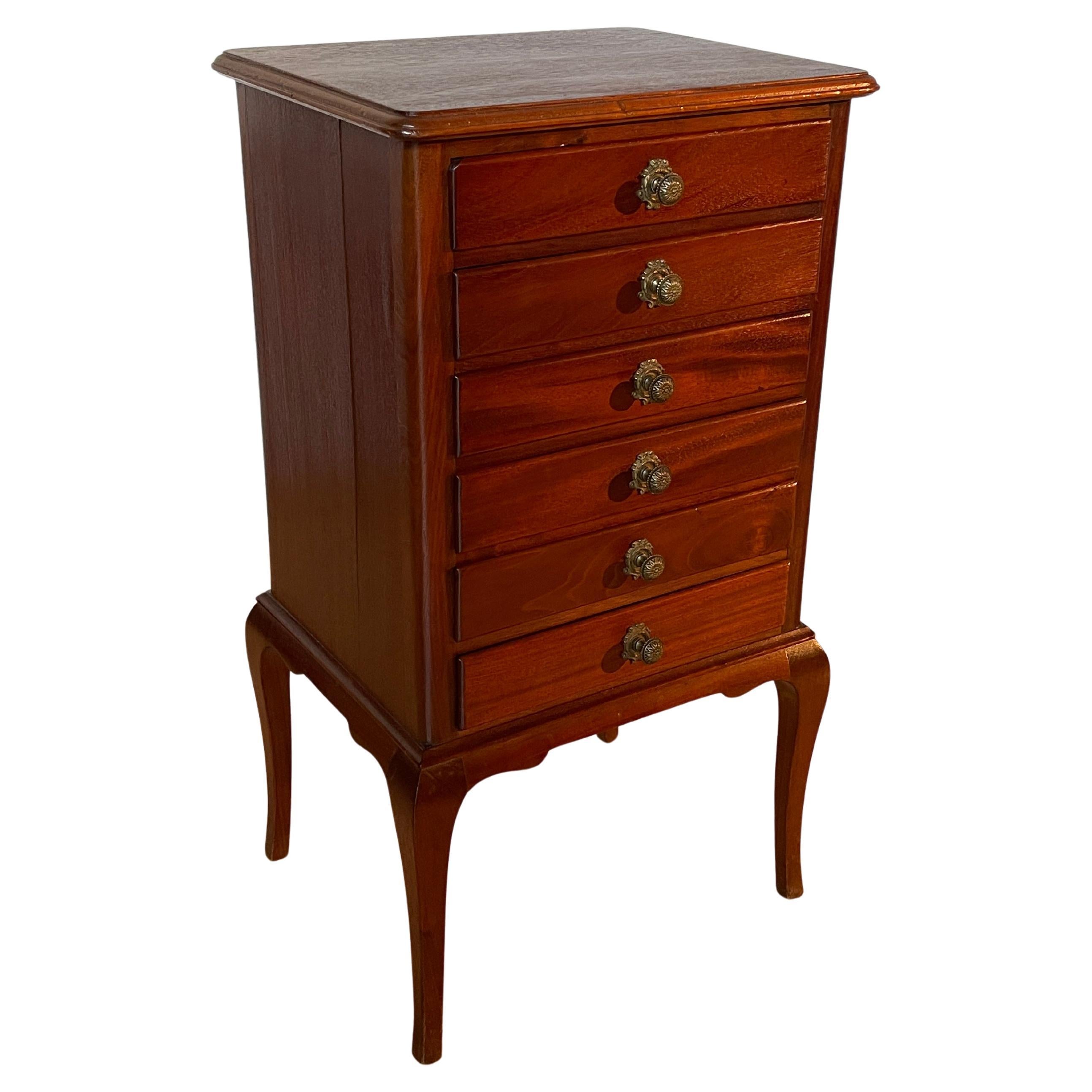 Solid Wood Chest of Drawers with 6 Drawers and Gilded Handles, Italy 1950s For Sale