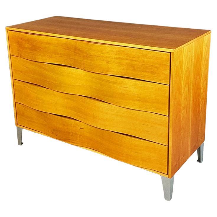 Solid wood and metal chest of drawers, Italian modern style, 1980s For Sale