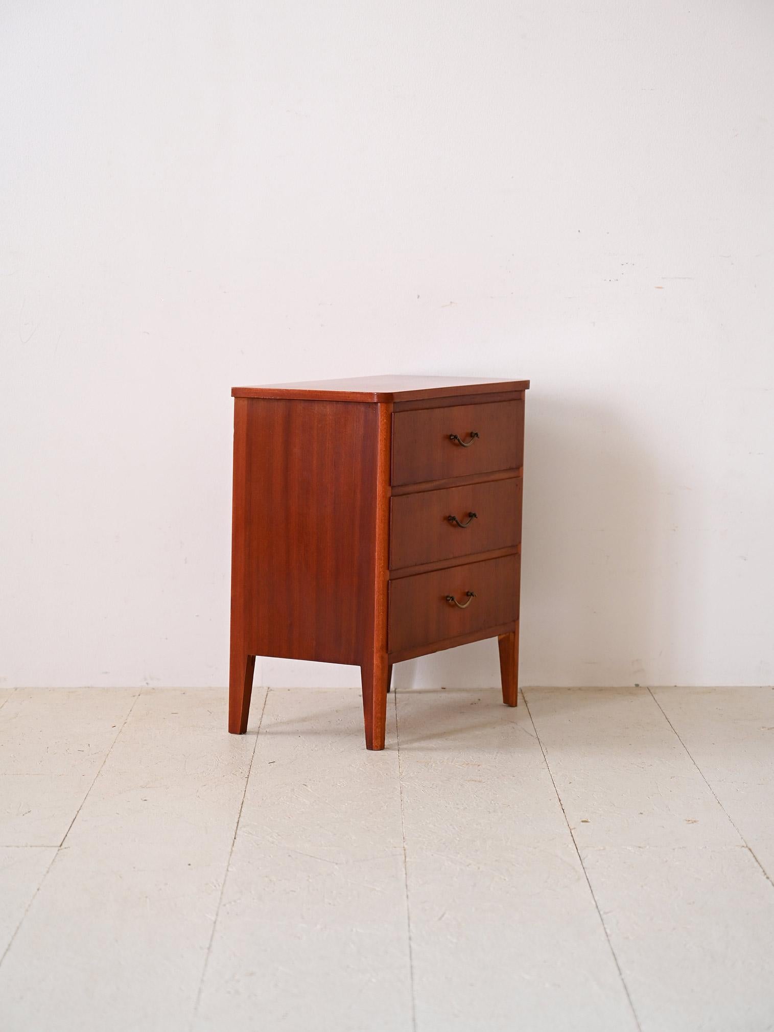 Scandinavian Modern Mahogany chest of drawers with metal handles For Sale