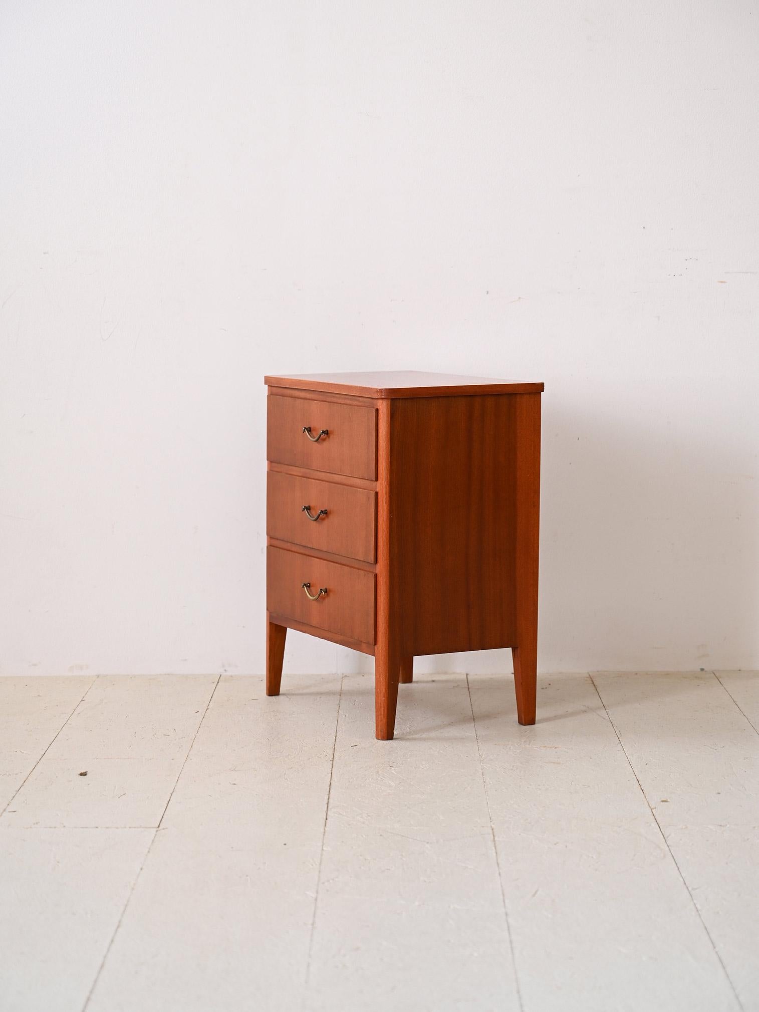 Scandinavian Mahogany chest of drawers with metal handles For Sale