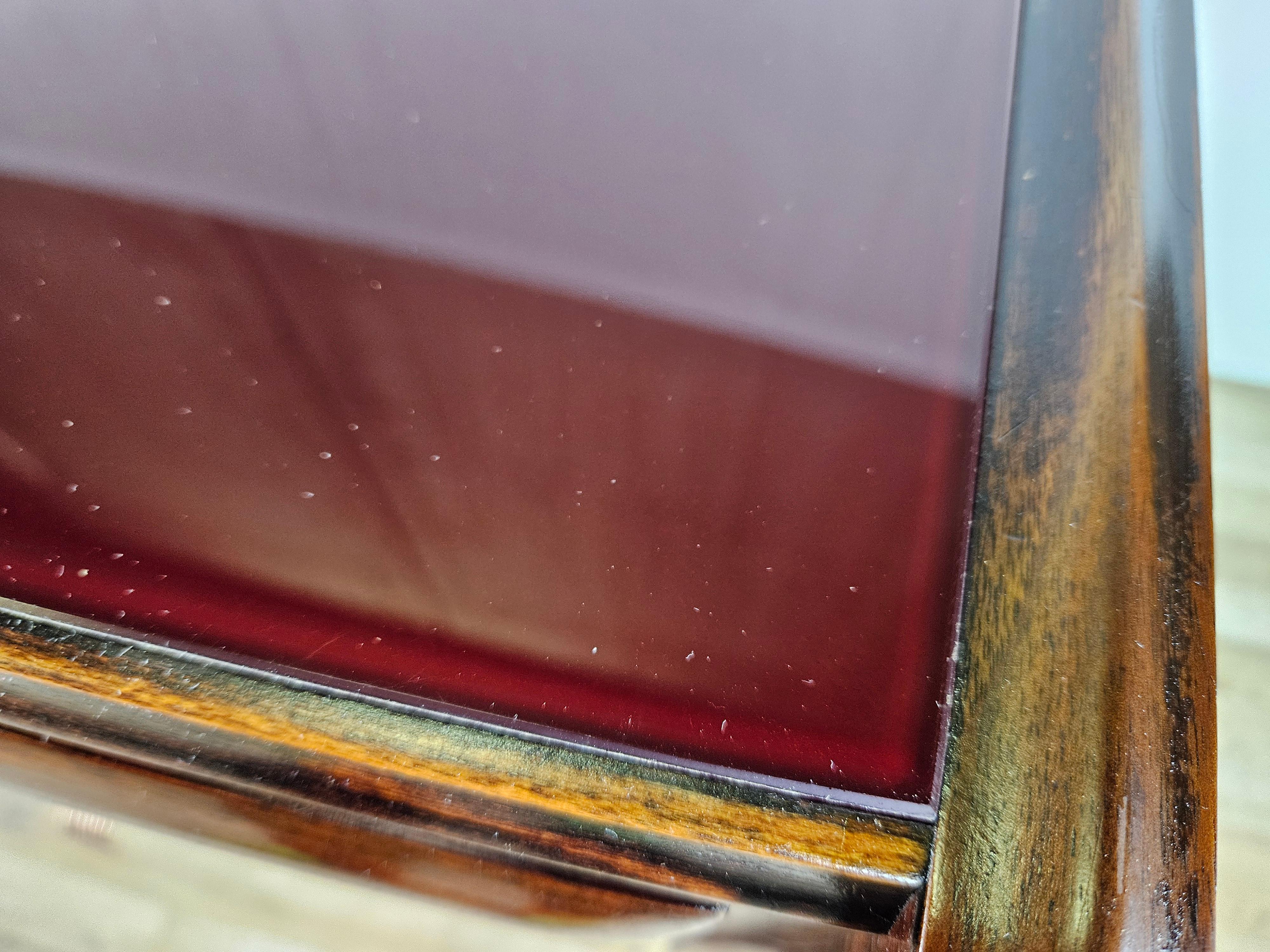 Mahogany chest of drawers with burgundy glass top 1950s For Sale 1