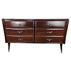 Cómoda de caoba con tapa de cristal burdeos Años 50