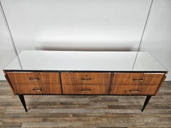 Mahogany burl chest of drawers with vintage 1960s mirror top