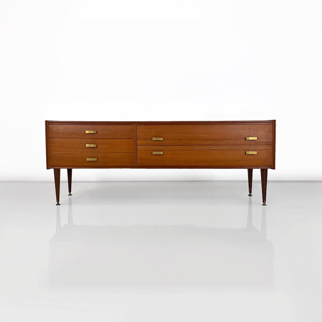 Mid-Century Modern Italian chest of drawers, wood, glass and brass details, Vittorio Dassi, 1950s For Sale