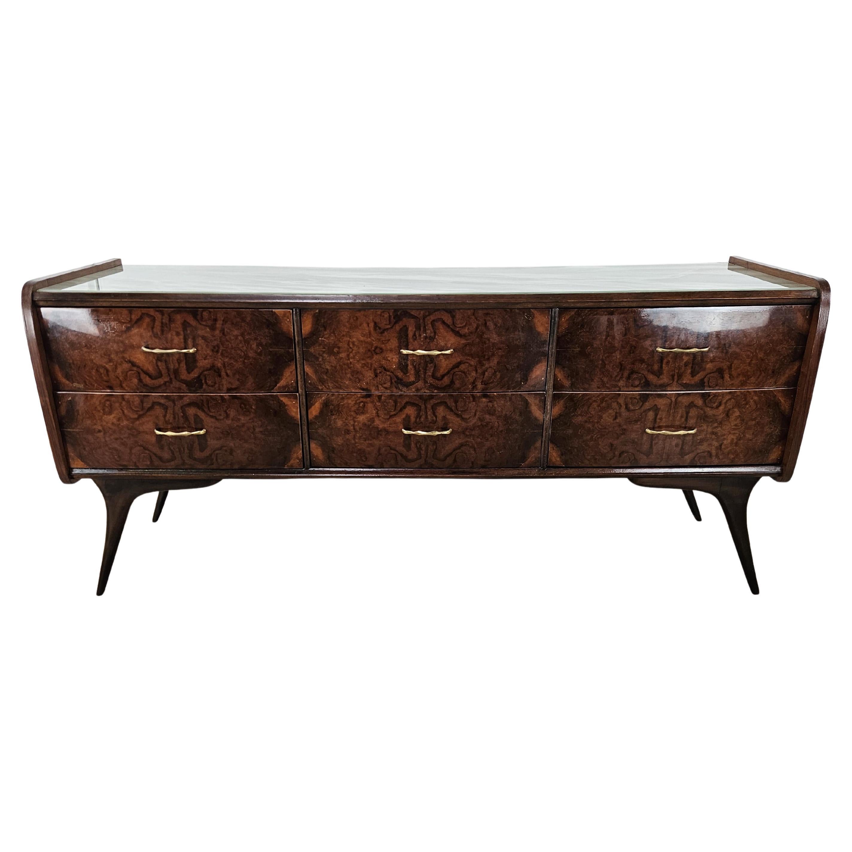Italienische Mid-Century-Kommode aus blauem Holz und Glas mit Onyx-Effekt, 1960er Jahre