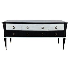 Black white lacquered chest of drawers with glass top 20th century