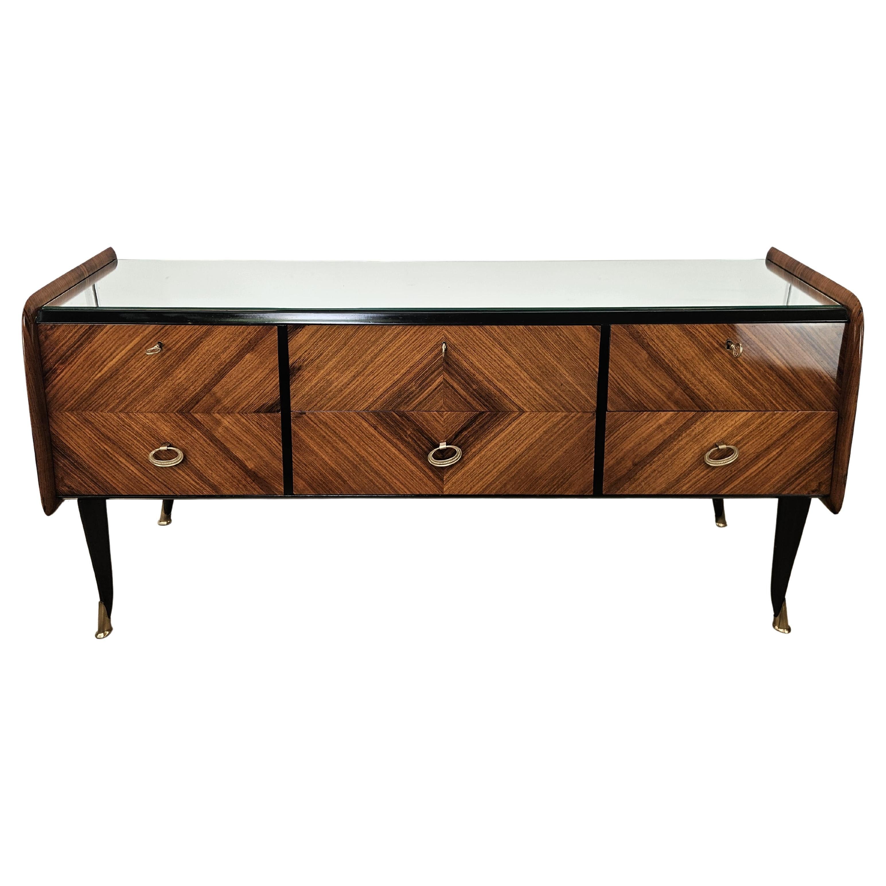 Cómoda Mid Century de los años 50 en caoba y espejo