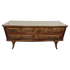 Mid Century Kommode in Nussbaum mit Glasplatte