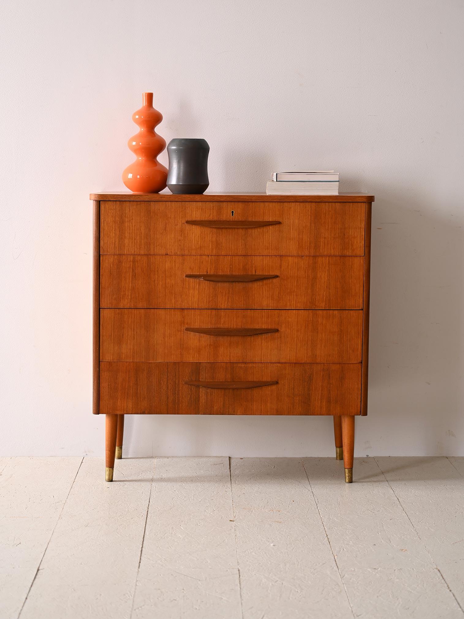 Scandinavian Modern Nordic chest of drawers with wooden handles For Sale