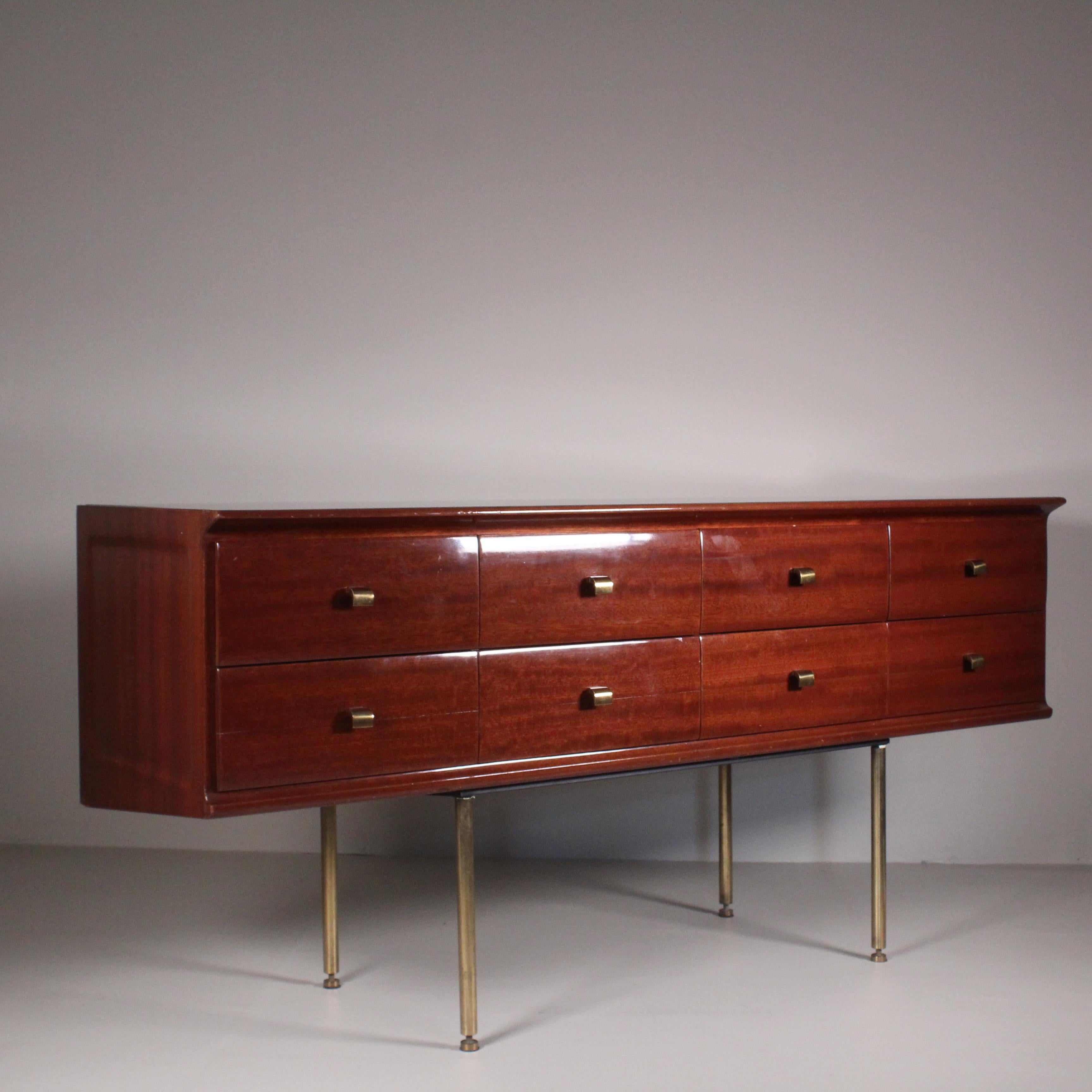 Brass Osvaldo Borsani chest of drawers, 1960 For Sale