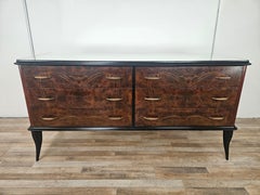 Mahogany upholstered chest of drawers with mirrored top